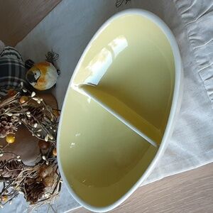 Harkerware Yellow Oval Divided Serving Bowl 10.5" x 7.25"